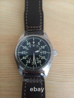 San Martin 39mm automatic type B flieger watch Black leather strap
