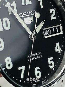 Seiko 5 Automatic Black Dial Silver Stainless Steel Bracelet Mens Watch SNK381K1