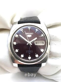 Seiko 5 Automatic Vintage 21 jewels Day&Date Leather Strap Watch 7019-7110