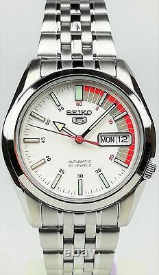 Seiko 5 Automatic White Dial Silver Steel Bracelet Mens Watch SNK369K1