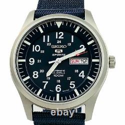 Seiko 5 Sports Automatic Military Blue Dial Canvas Mens Watch SNZG11K1 RRP £299