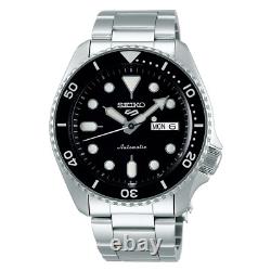 Seiko 5 Sports Black Dial Silver Steel Bracelet Automatic Mens Watch SRPD55K1
