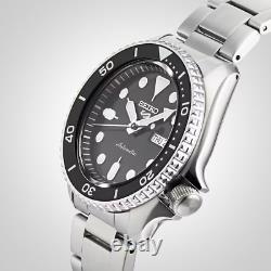 Seiko 5 Sports Black Dial Silver Steel Bracelet Automatic Mens Watch SRPD55K1