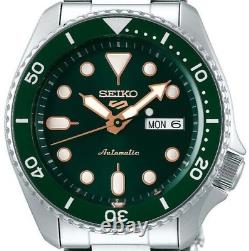 Seiko 5 Sports Green Dial Stainless Steel Bracelet Automatic Mens Watch SRPD63K1