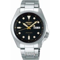 Seiko 5 Sports Solid Boy Automatic Black Dial Silver Steel Mens Watch SRPE57K1