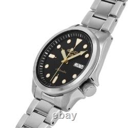 Seiko 5 Sports Solid Boy Automatic Black Dial Silver Steel Mens Watch SRPE57K1