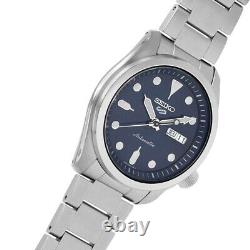 Seiko 5 Sports Solid Boy Automatic Blue Dial Silver Steel Mens Watch SRPE53K1