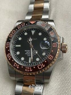 Seiko Automatic Movement Watch GMT Root Beer Homage Rose Gold And Steel