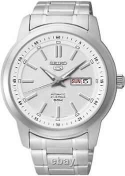 Seiko Mens Automatic Watch with Silver Strap and Silver Dial SNKM83K1