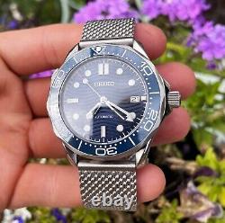 Seiko Mod Seamaster Watch Blue Dial Automatic & Glass Back Wristwatch NH35