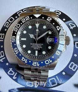 Seiko nh35 JP custom watch 40mm automatic watch black & blue ceramic bat-girl