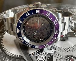 Seiko nh70 JP custom watch 40mm sapphire automatic Skeleton, Blue & Purple