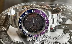 Seiko nh70 JP custom watch 40mm sapphire automatic Skeleton, Blue & Purple