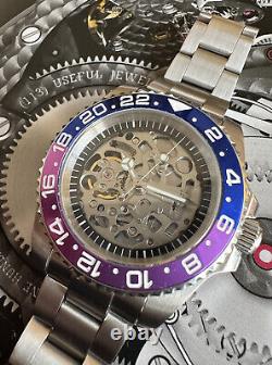 Seiko nh70 JP custom watch 40mm sapphire automatic Skeleton, Blue & Purple