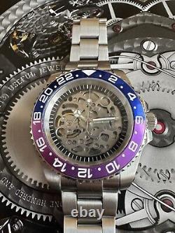 Seiko nh70 JP custom watch 40mm sapphire automatic Skeleton, Blue & Purple