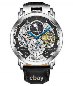 Stuhrling 906 Automatic 47mm Skeleton dual-time AM/PM Men's Leather Watch