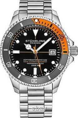 Stuhrling Depthmaster Heritage 883H Swiss Automatic Stainless Men's Diver Watch