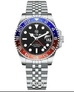 Tesen GMT Automatic Watch Jubilee Bracelet Pepsi Red Blue Bezel