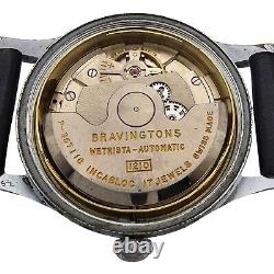 Vintage Bravingtons Wetrista Automatic Mens Watch Black Leather Steel Case