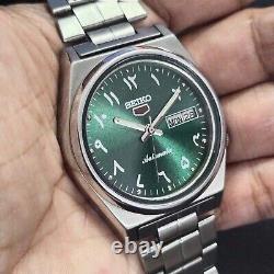 Vintage Seiko 5 Automatic Green Dial Men's Watch Arabic Numbers Free Shipping
